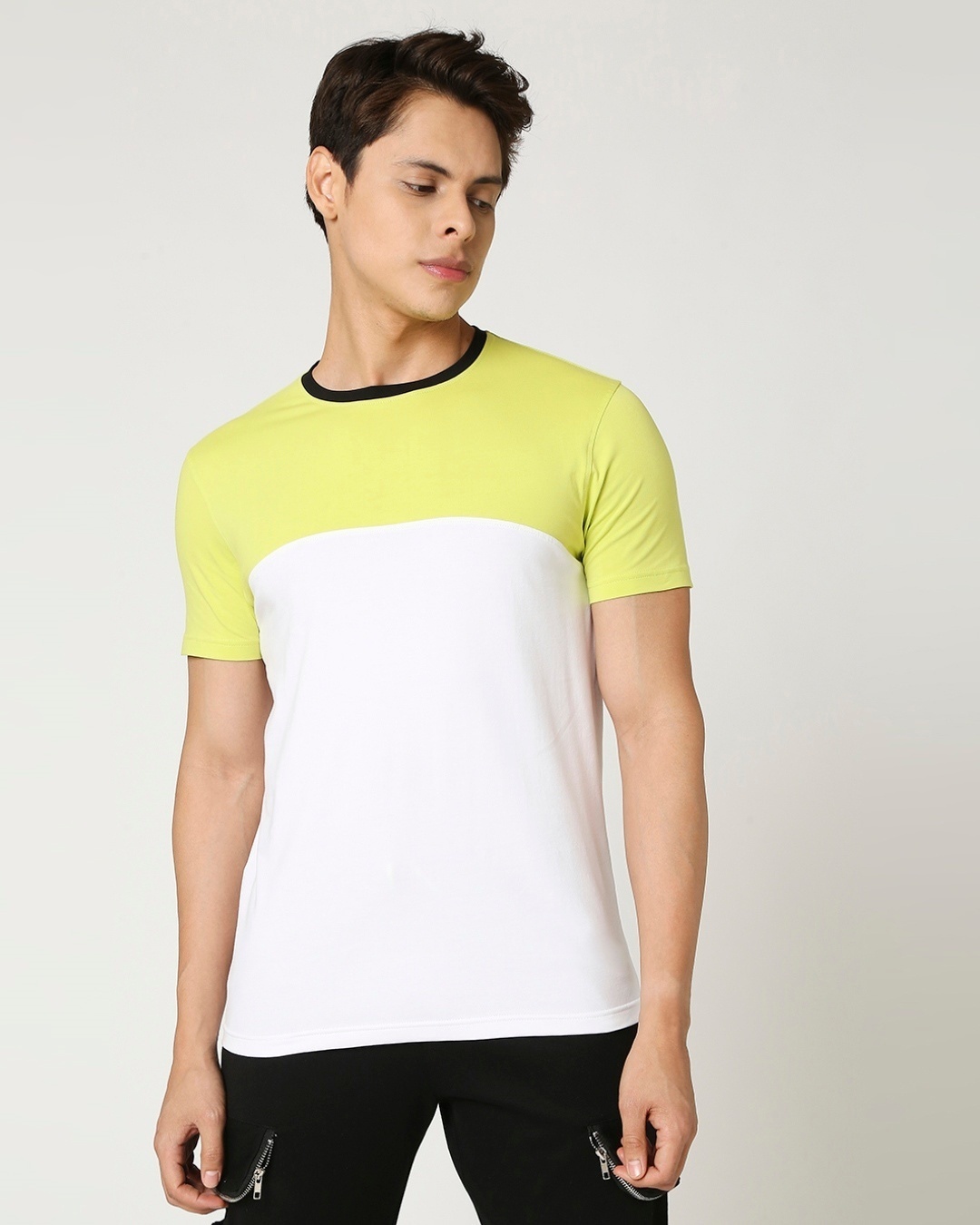 Shop Arcade Green Half Sleeve Color Block T-Shirt-Back