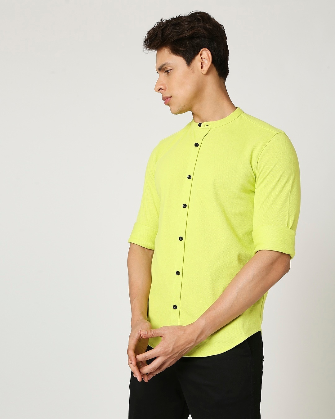 Shop Arcade Neo Mint Mandarin Collor Pique Shirt-Back