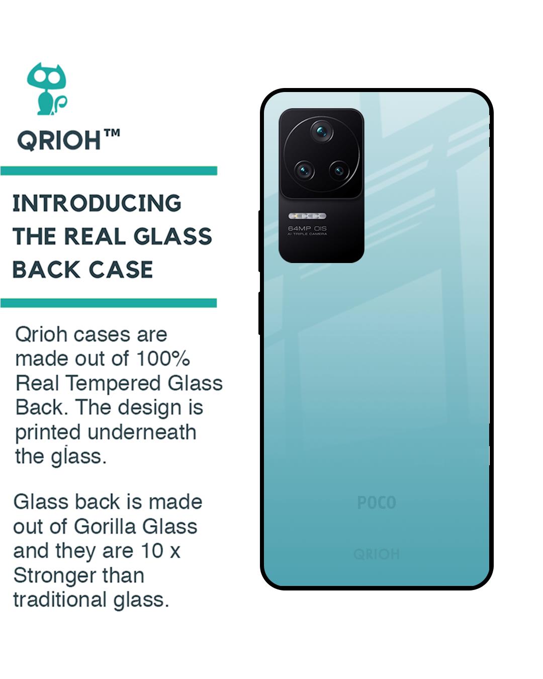 Shop Arctic Blue Premium Glass Case For Poco F4 5G (Shock Proof,Scratch Resistant)-Back