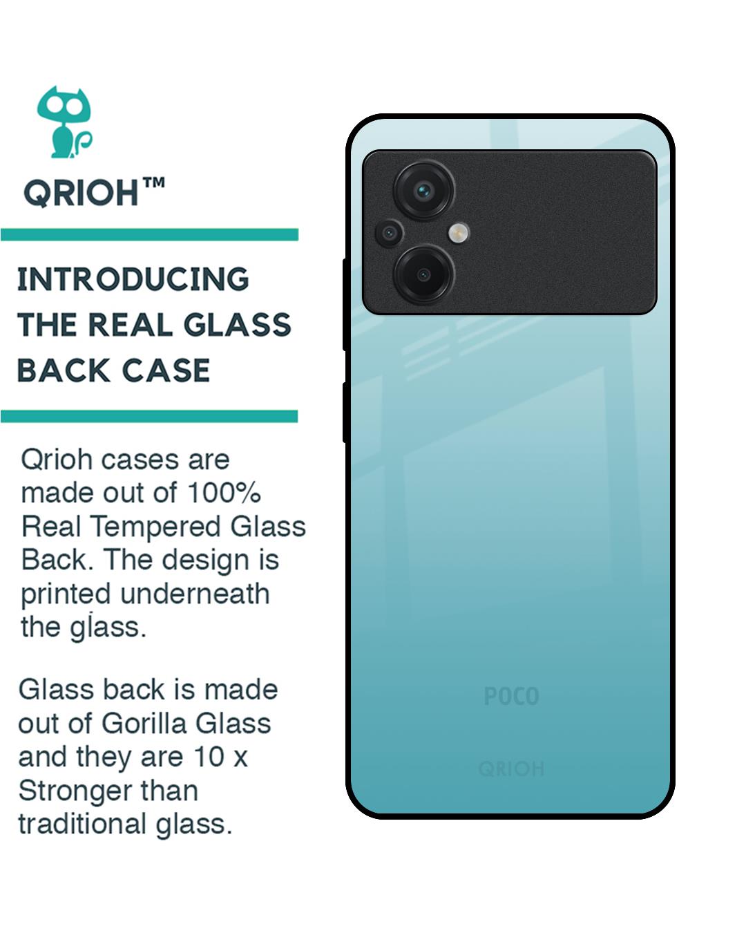 Shop Arctic Blue Premium Glass Case For Poco M5 (Shock Proof,Scratch Resistant)-Back