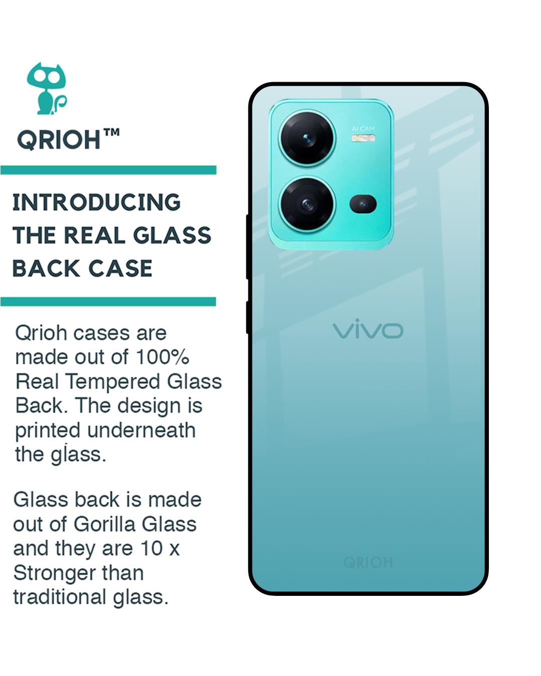 Shop Arctic Blue Premium Glass Case For Vivo V25 (Shock Proof,Scratch Resistant)-Back