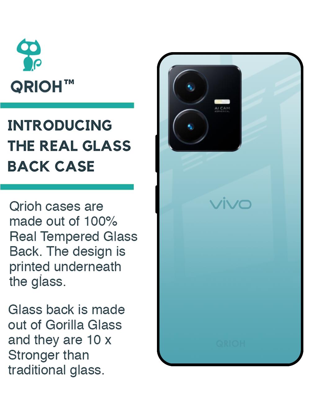 Shop Arctic Blue Premium Glass Case For Vivo Y22 (Shock Proof,Scratch Resistant)-Back