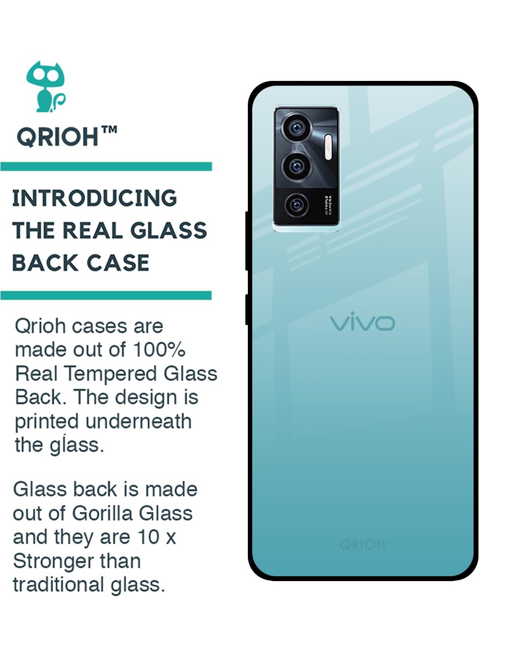 Shop Arctic Blue Printed Premium Glass Cover For Vivo V23e 5G (Shock Proof, Lightweight)-Back