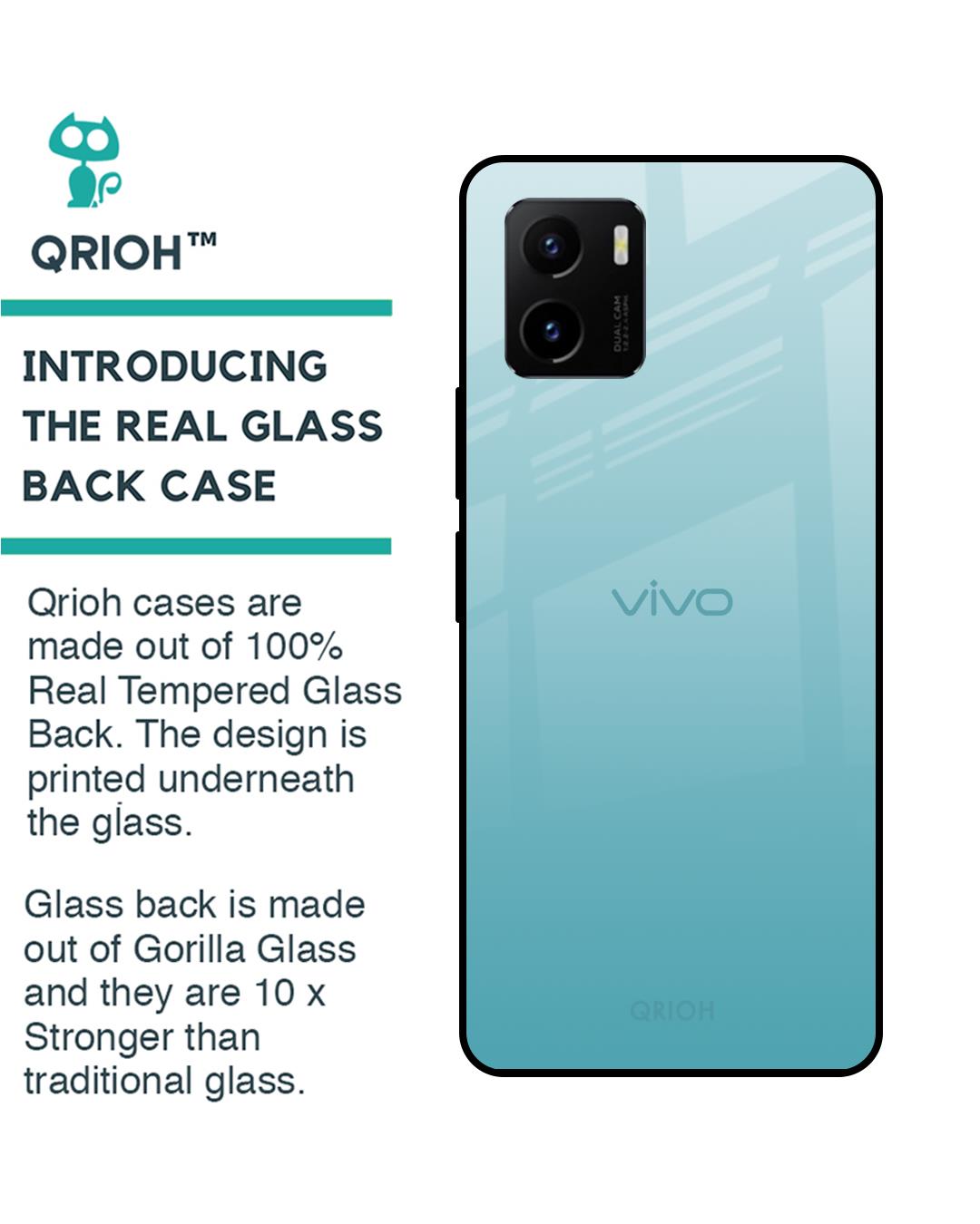 Shop Arctic Blue Printed Premium Glass Cover For Vivo Y15s (Shock Proof, Lightweight)-Back