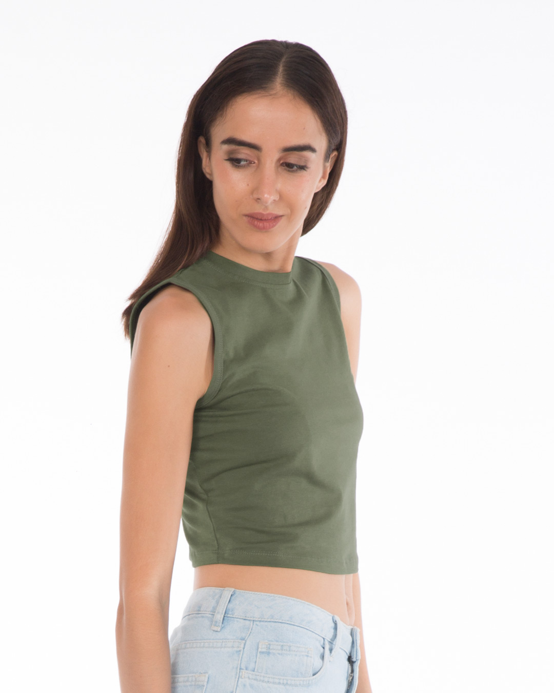 Shop Army Green Cropped Tank Top-Back