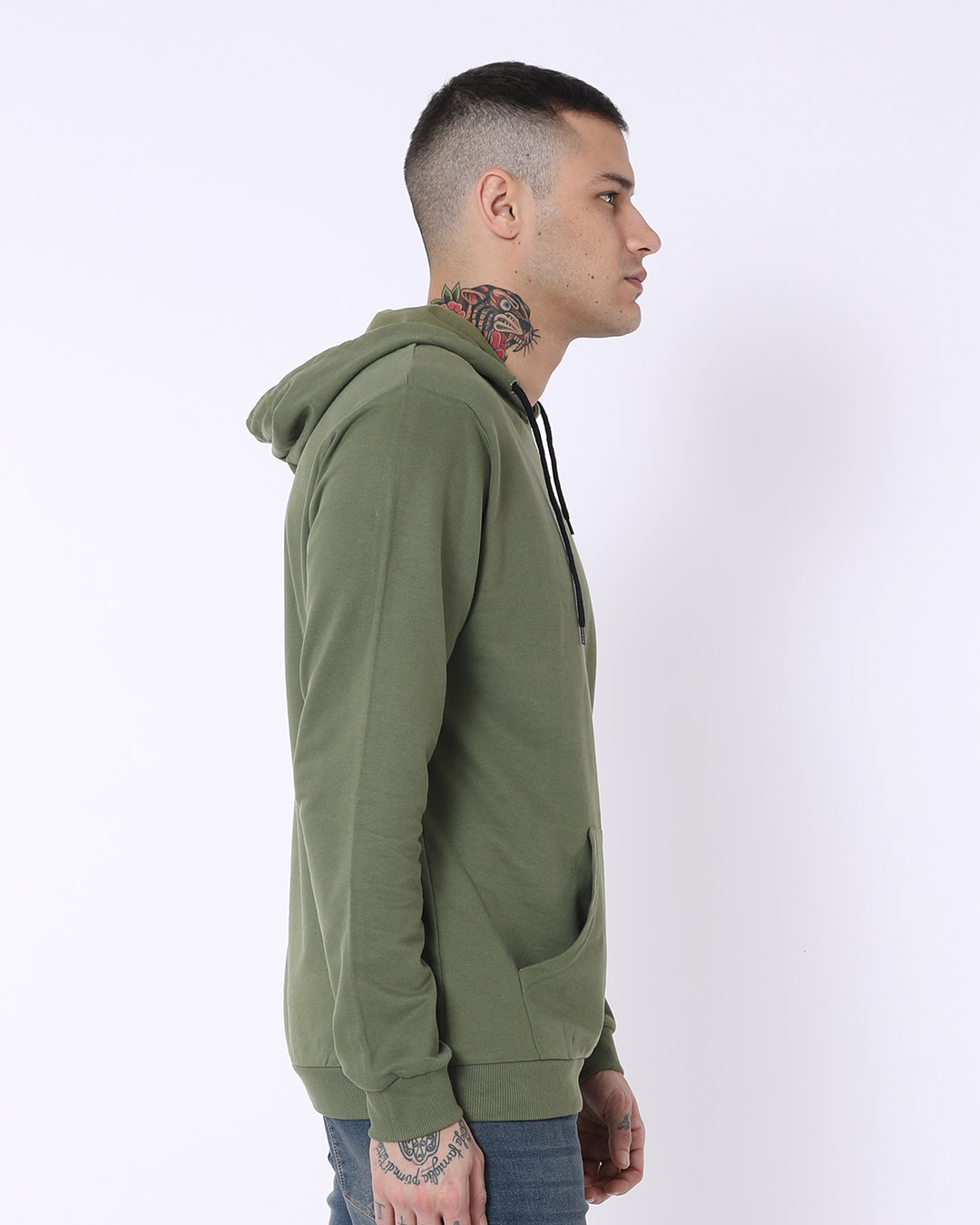 Shop Army Green Fleece Hoodies-Back