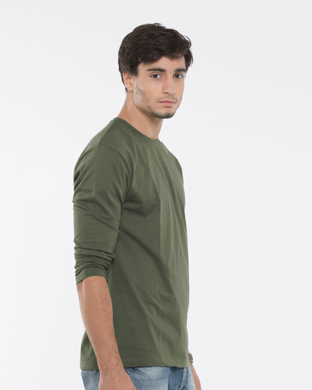 Shop Army Green Full Sleeve T-Shirt-Back