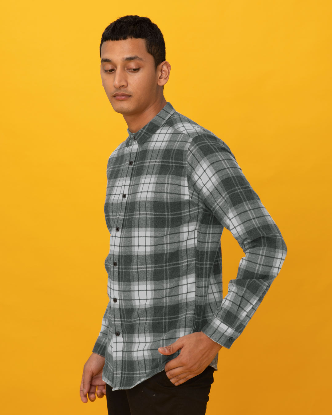 Shop Ash Grey Checked Shirt-Back