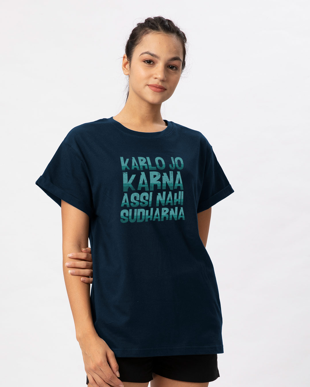 Shop Assi Nahi Sudharna Boyfriend T-Shirt-Back