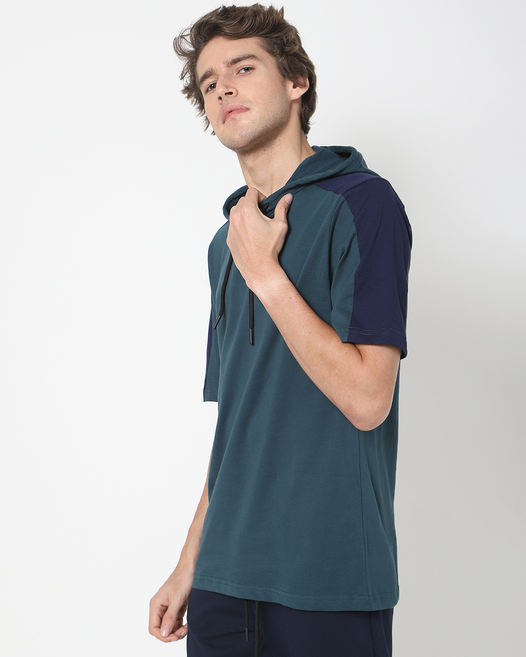Shop Atlantic Deep Color Block Half Sleeve Hoodie T-shirt-Back