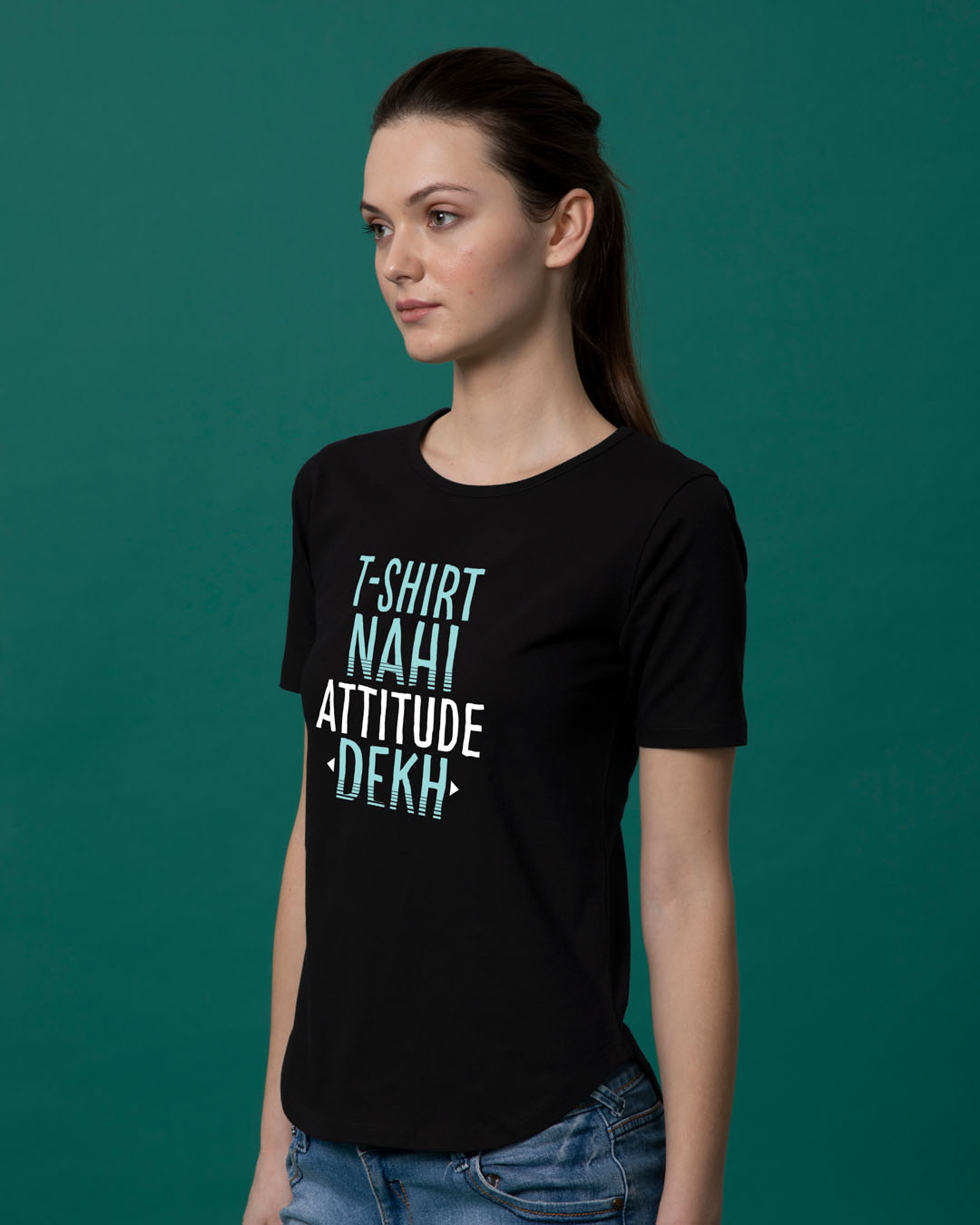 Shop Attitude Dekh Basic Round Hem T-Shirt-Back