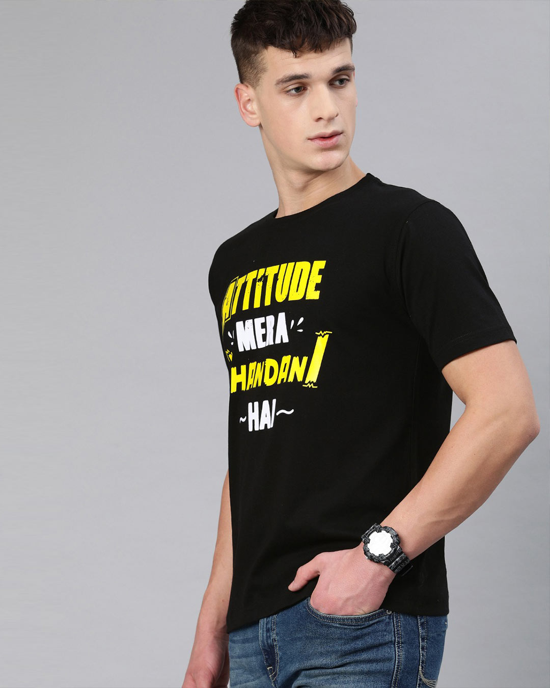 Shop Attitude Mera Khandani Hai Half Sleeve T-shirt For Men's-Back