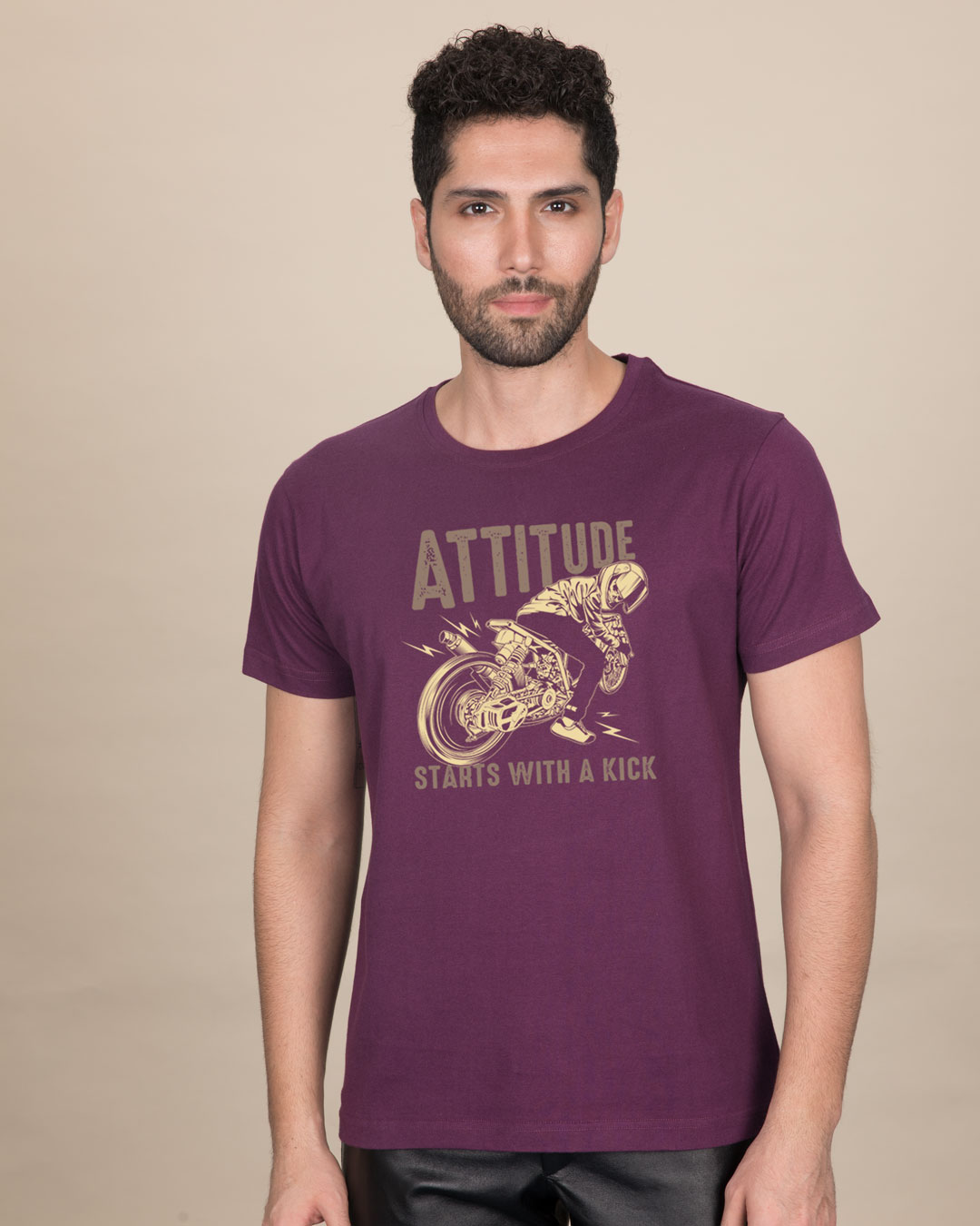 Shop Attitude Starts Half Sleeve T-Shirt-Back