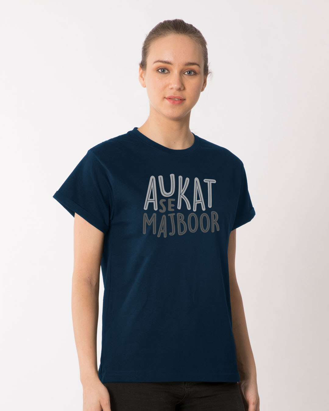 Shop Aukat Se Majboor Boyfriend T-Shirt-Back