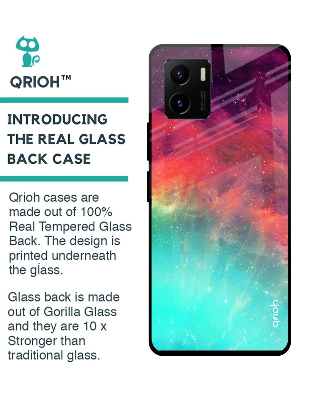 Shop Aura Printed Premium Glass Cover for Vivo Y15s (Shockproof, Light Weight)-Back
