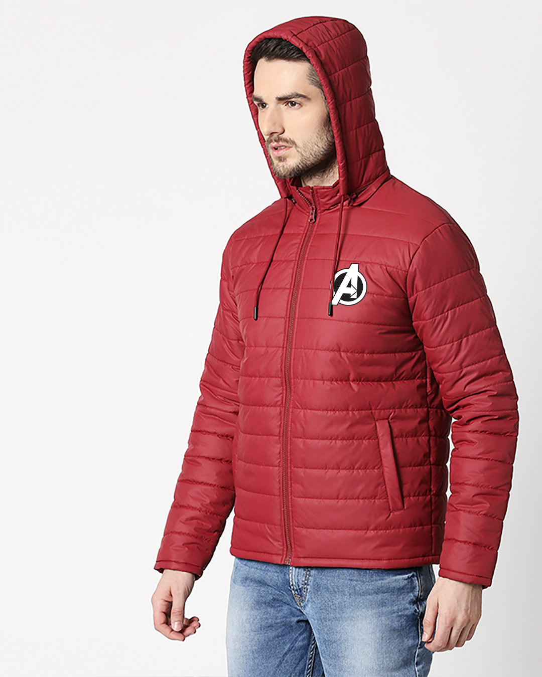 Shop Avenger Logo Puffer Jacket with Detachable Hood-Back