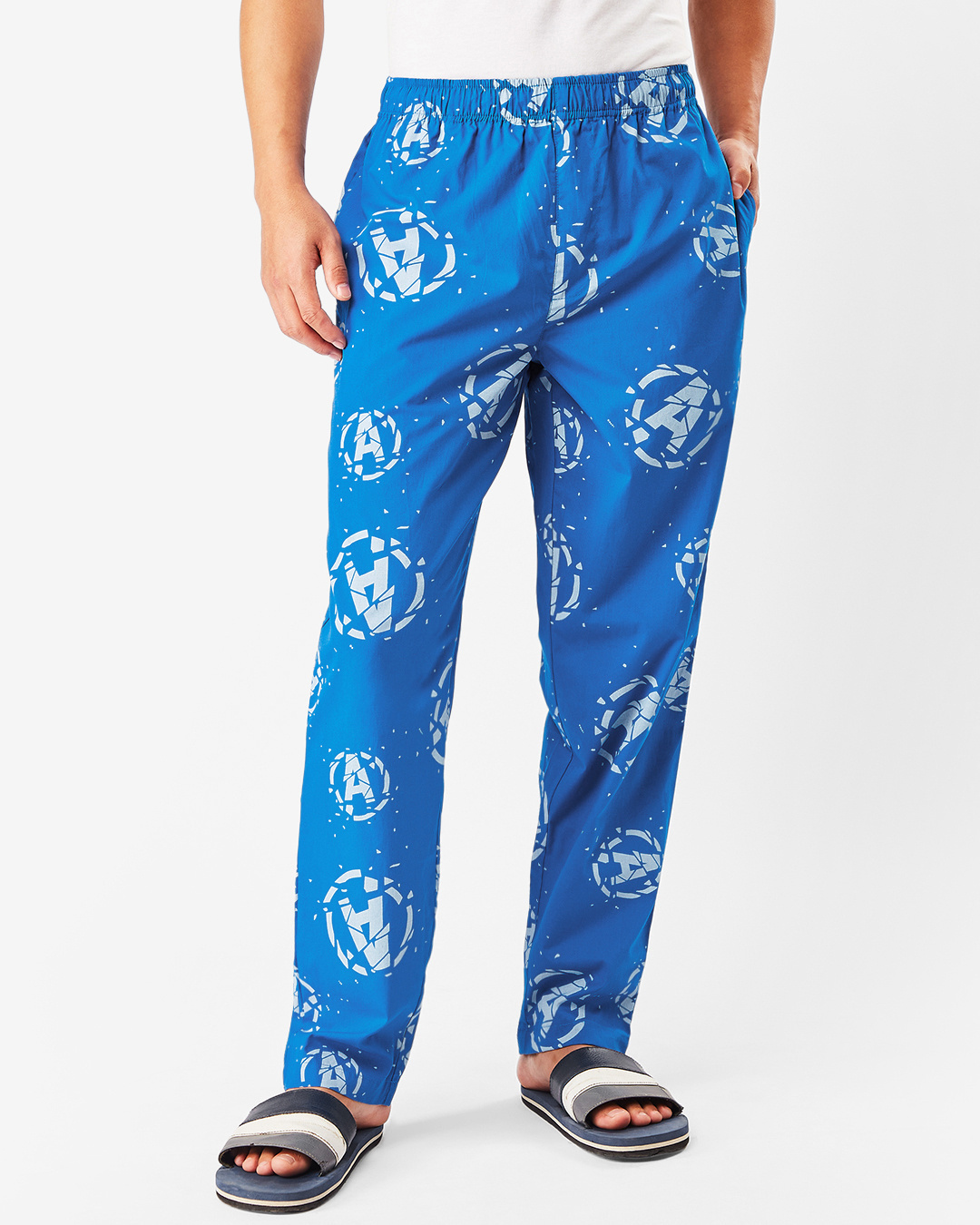Shop Men's Blue All Over Avengers Broken Logo Printed Pyjamas-Back