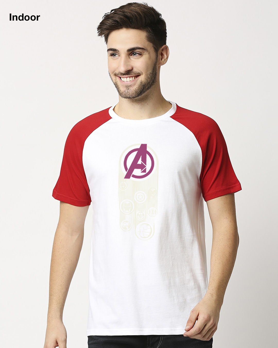 Shop Men's White Avengers Circle - Sun Active Basic Graphic Printed Slim Fit Raglan T-shirt-Back