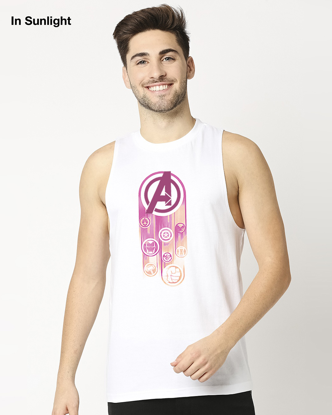 Shop Men's White Avengers Circle Graphic Printed Sun Active Vest-Back