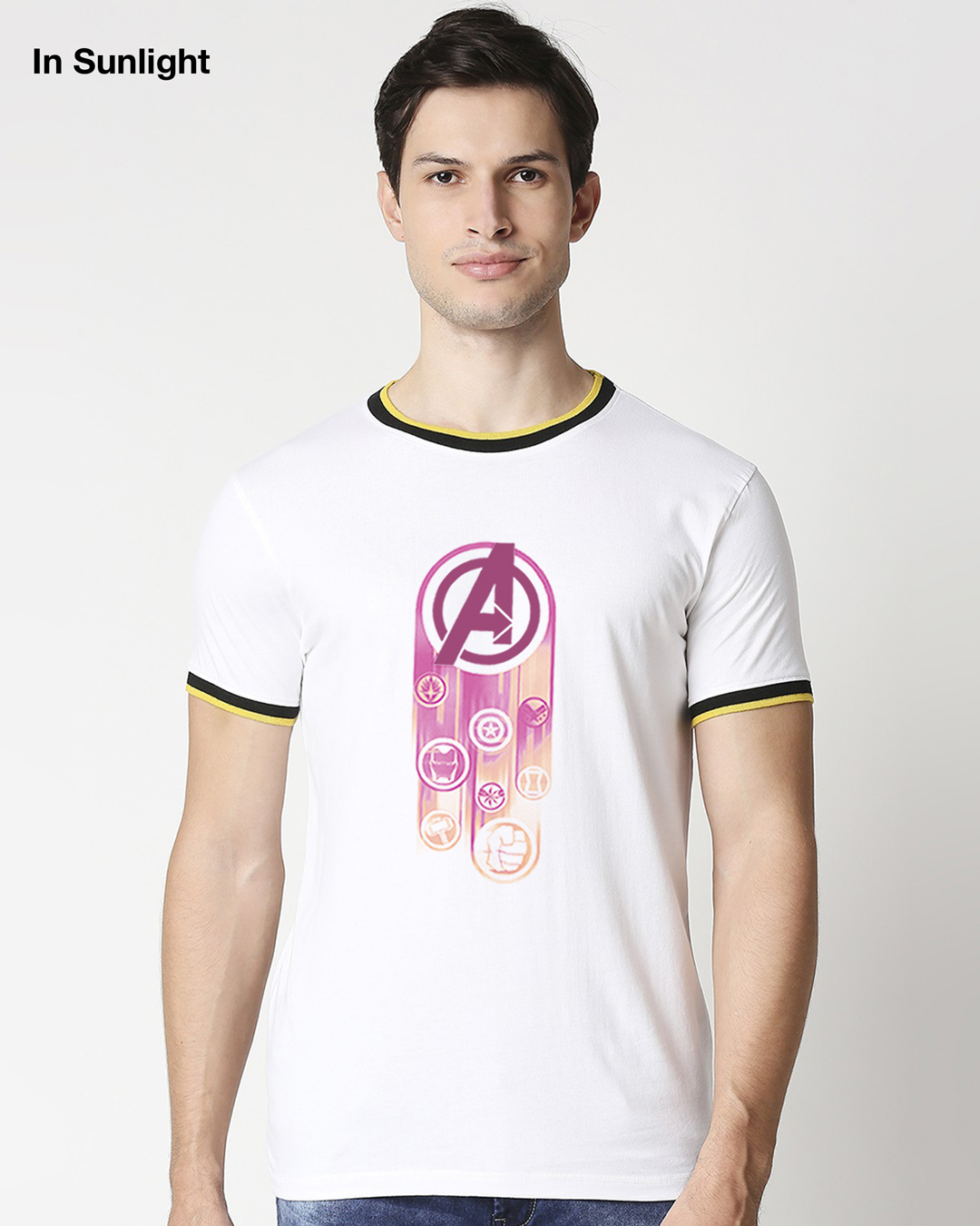 Shop Men's White Avengers Circle Graphic Printed Sun Active Varsity T-shirt-Back