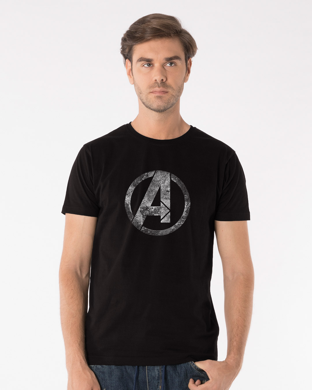 Shop Avengers Logo Distressed Half Sleeve T-Shirt (AVL)-Back