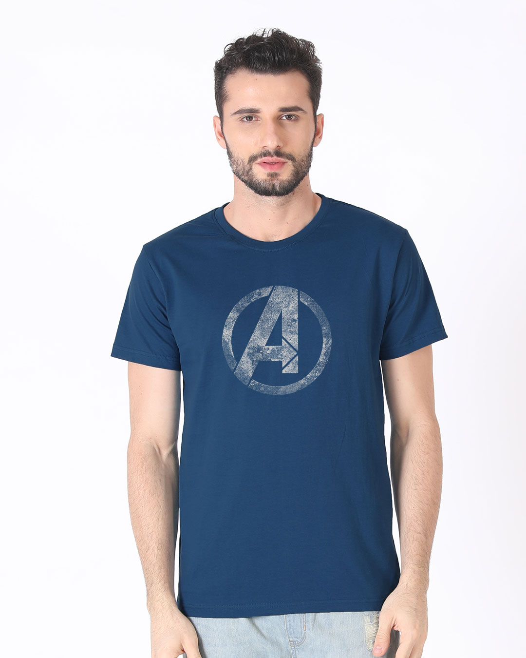 Shop Avengers Logo Distressed Half Sleeve T-Shirt (AVL)-Back