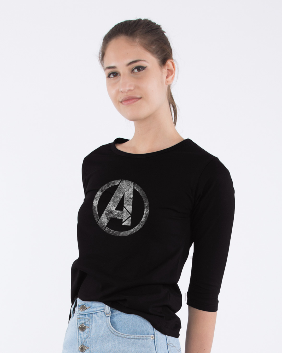 Shop Avengers Logo Distressed Round Neck 3/4th Sleeve T-Shirt (AVL)-Back