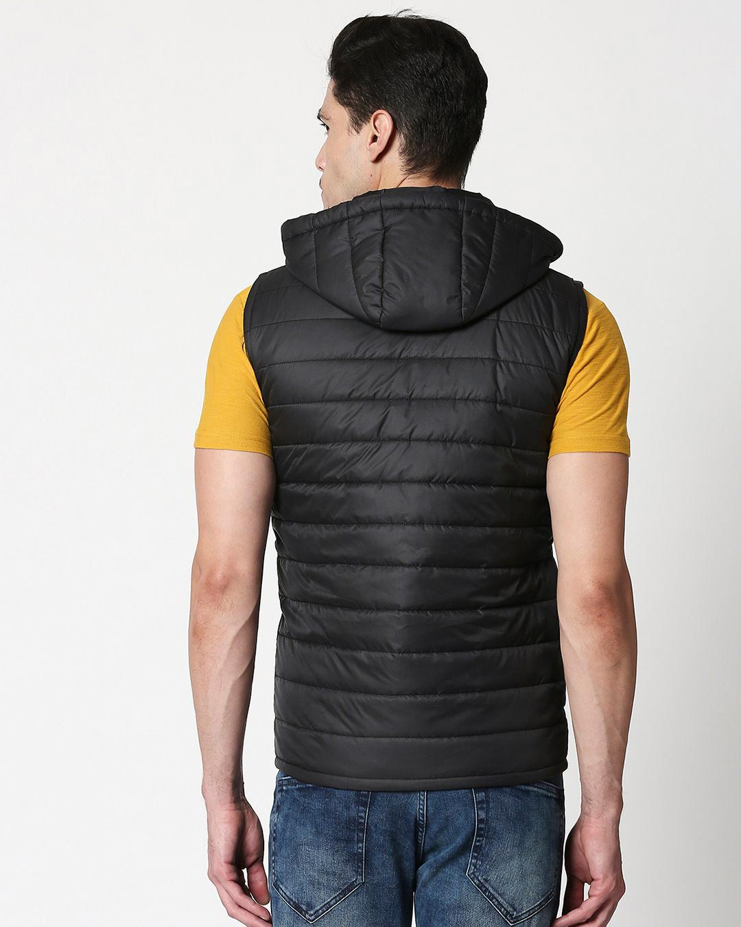 Shop Avengers Logo Sleeveless Puffer Jacket with Detachable Hood-Back