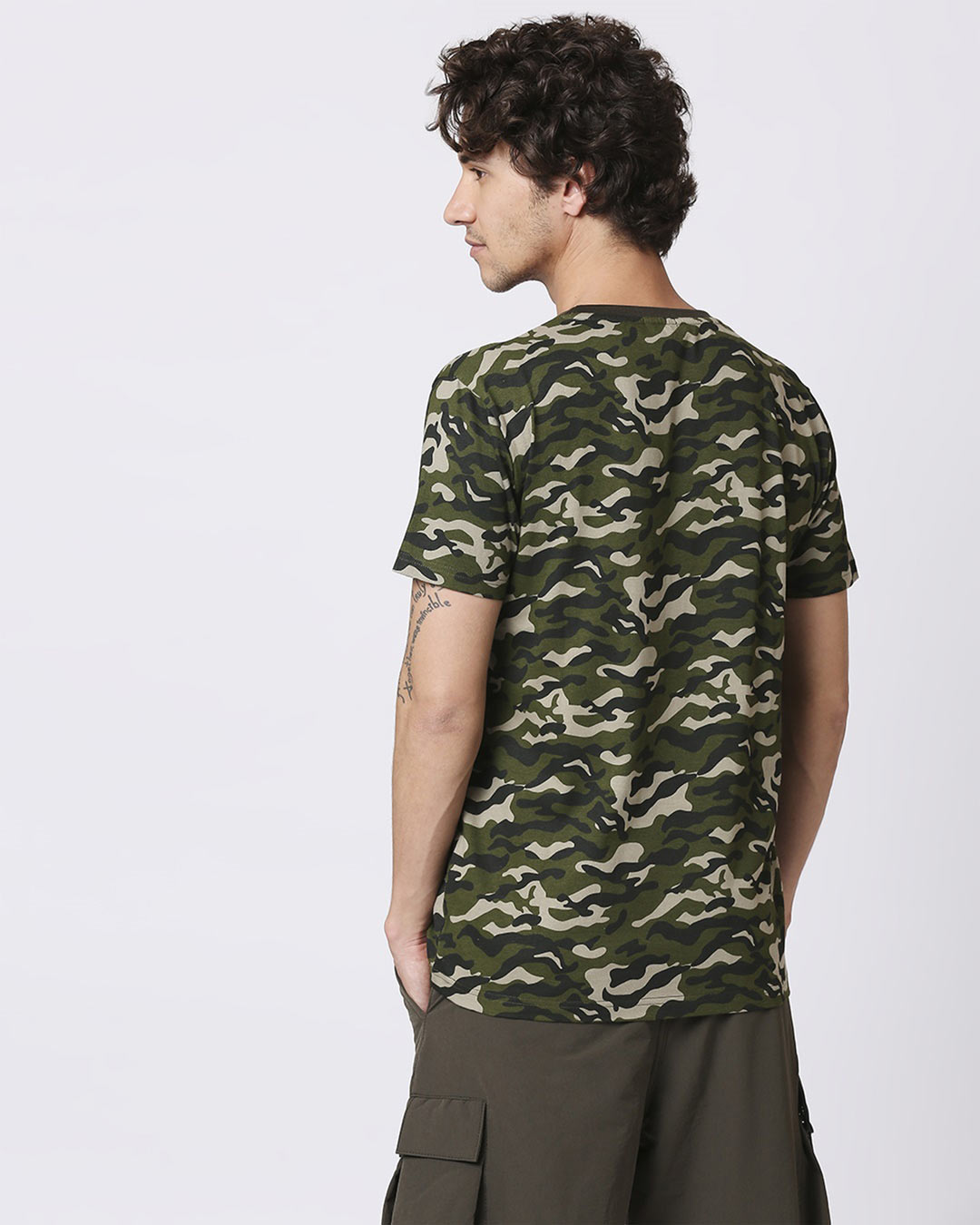 Shop Avengers Varsity Half Sleeve Color Block Camo T-Shirt Olive Camo  (AVL)-Back