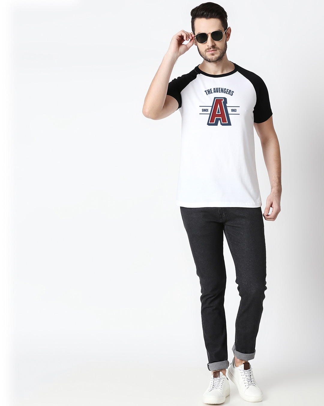 Shop Avengers Varsity Half Sleeve Raglan T-Shirt White-Black (AVL)-Back