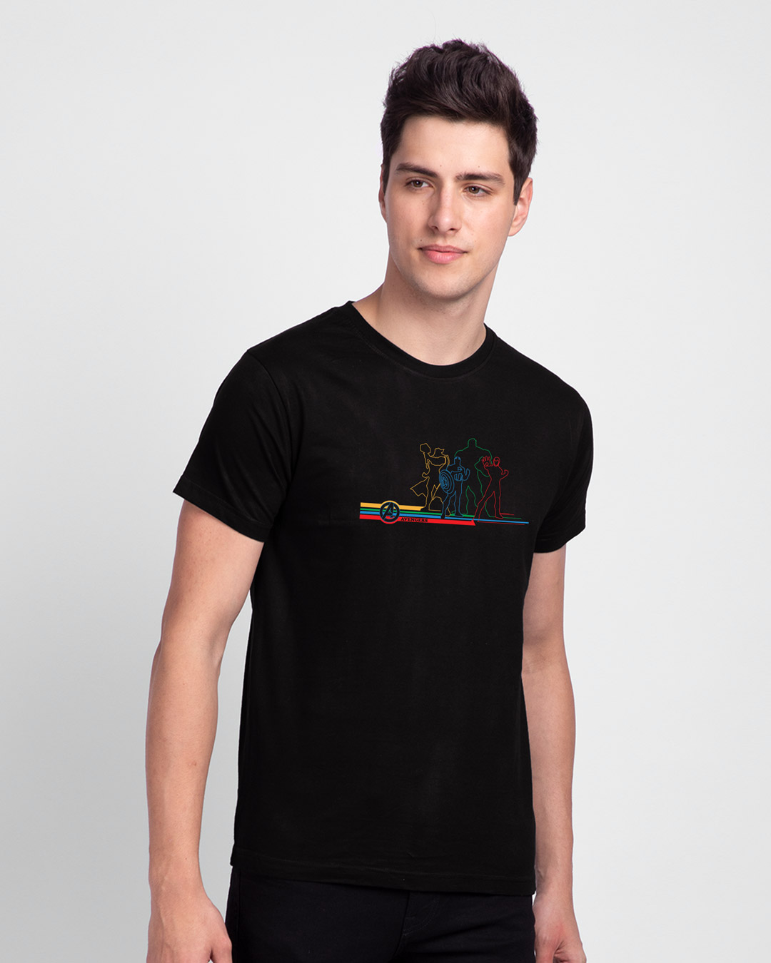 

AVG Hereos Outline Half Sleeve T-shirt (AVL) Black Men' Printed T-Shirts Bewakoof.com