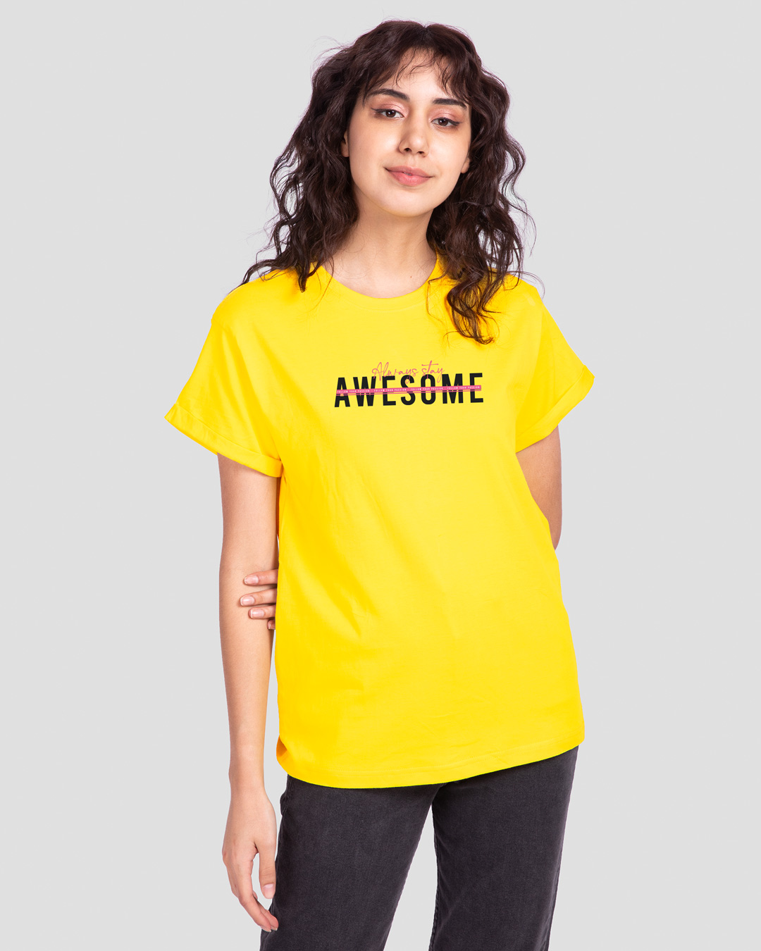 Shop Awesomeness Alert Boyfriend T-Shirt Pineapple Yellow-Back
