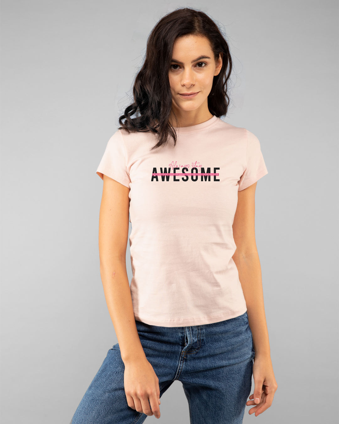 Shop Awesomeness Alert Half Sleeve Printed T-Shirt Seashell Pink-Back