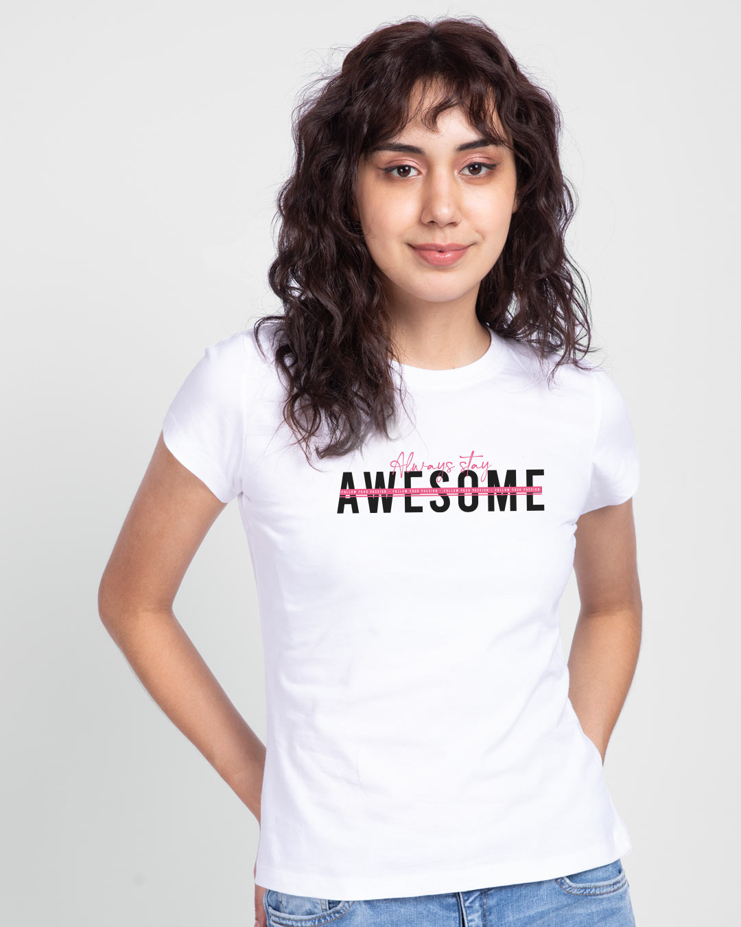 Shop Awesomeness Alert Half Sleeve Printed T-Shirt White-Back