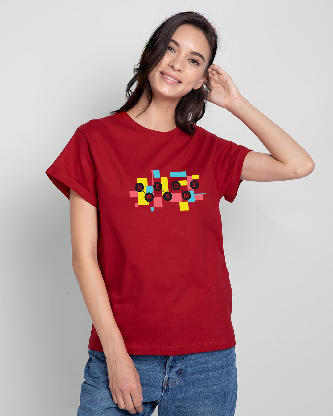 Shop Awesometric BoyfriendT-Shirt Bold Red-Back