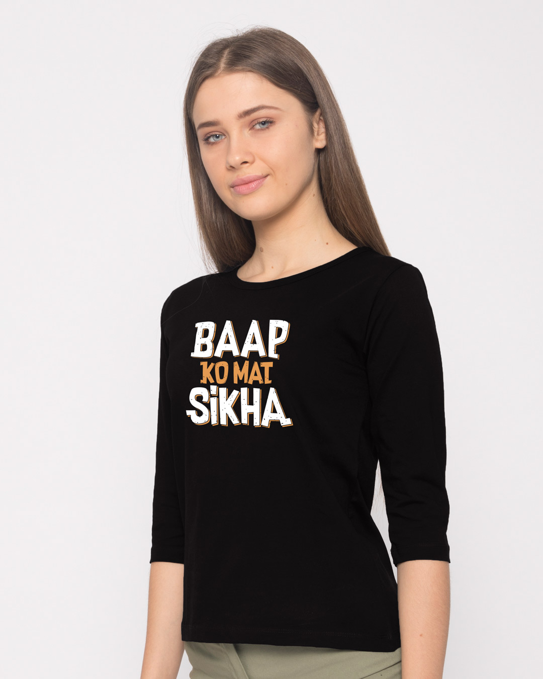 Shop Baap Ko Mat Sikha Round Neck 3/4th Sleeve T-Shirt-Back