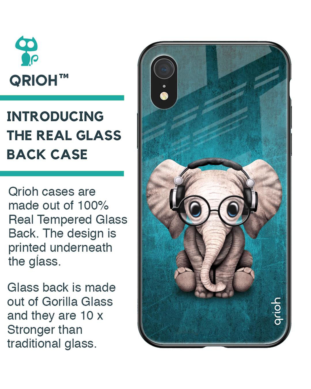 Shop Baby Elephant Printed Premium Glass Cover for iPhone XR (Shock Proof, Lightweight)-Back