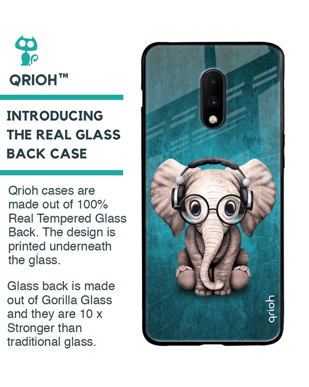 Shop Baby Elephant Printed Premium Glass Cover for OnePlus 7 (Shock Proof, Lightweight)-Back