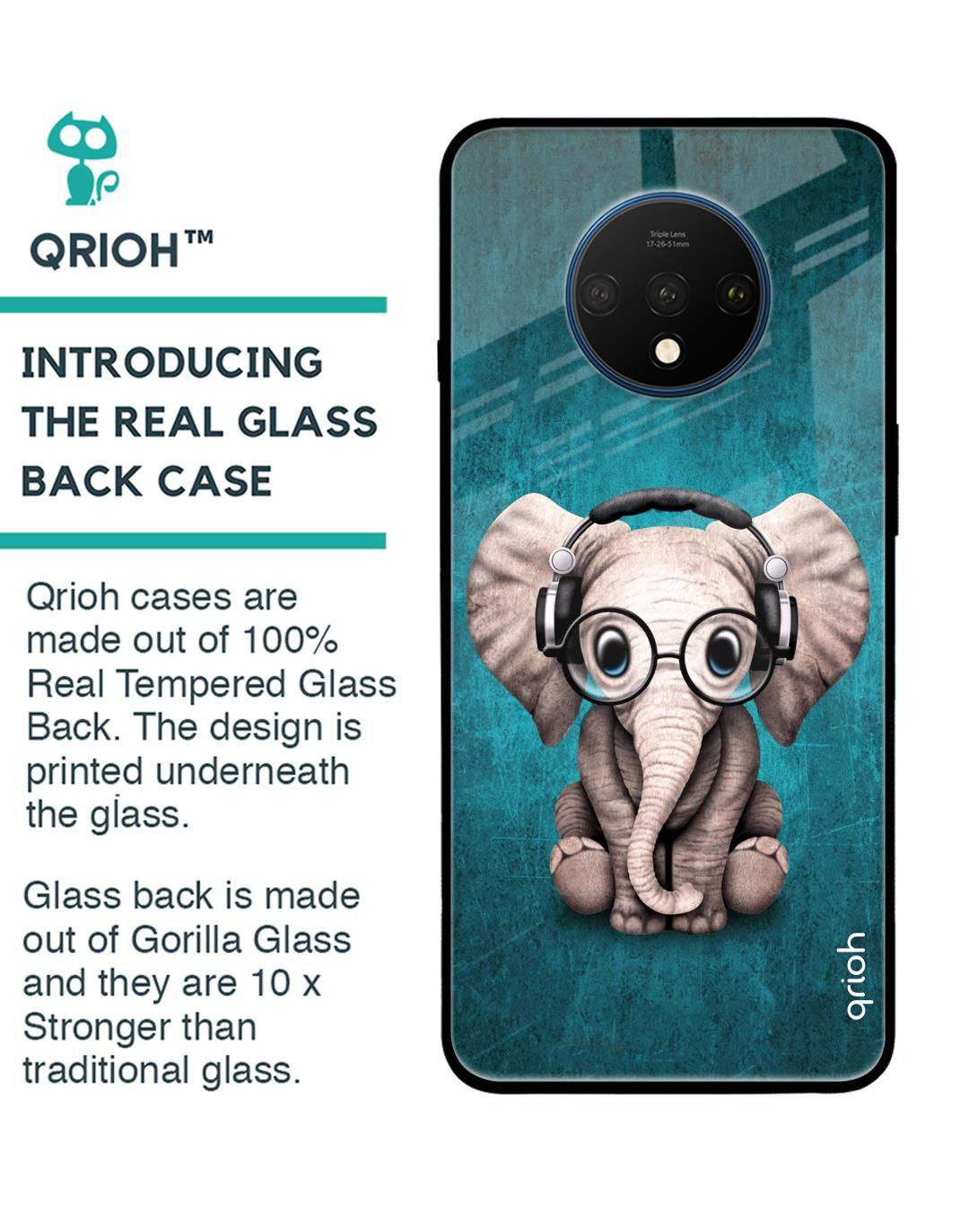 Shop Baby Elephant Printed Premium Glass Cover for OnePlus 7T (Shock Proof, Lightweight)-Back
