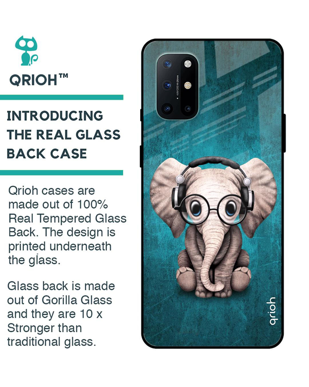 Shop Baby Elephant Printed Premium Glass Cover for OnePlus 8T (Shock Proof, Lightweight)-Back