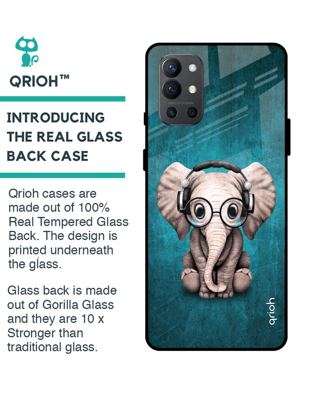 Shop Baby Elephant Printed Premium Glass Cover for OnePlus 9R (Shock Proof, Lightweight)-Back