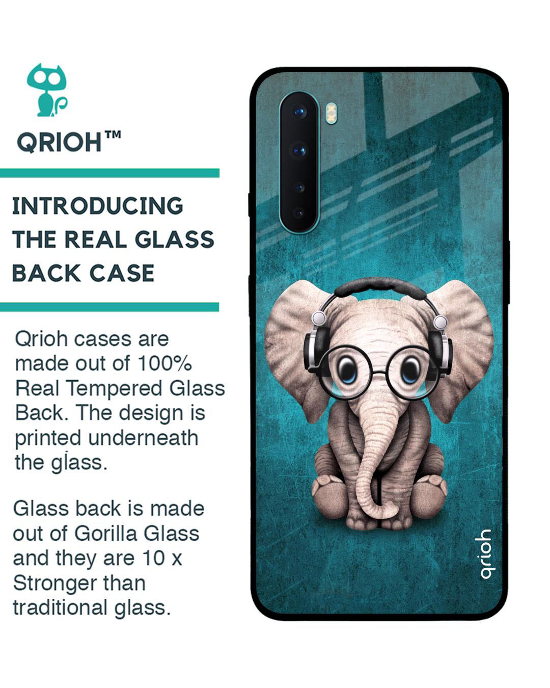 Shop Baby Elephant Printed Premium Glass Cover for OnePlus Nord (Shock Proof, Lightweight)-Back
