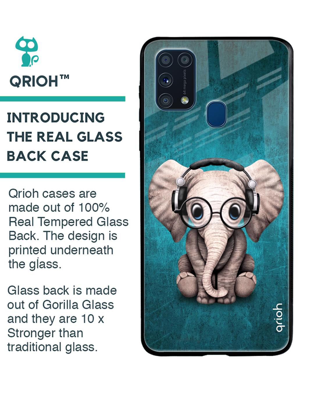 Shop Baby Elephant Printed Premium Glass Cover for Samsung Galaxy M31 (Shock Proof, Lightweight)-Back