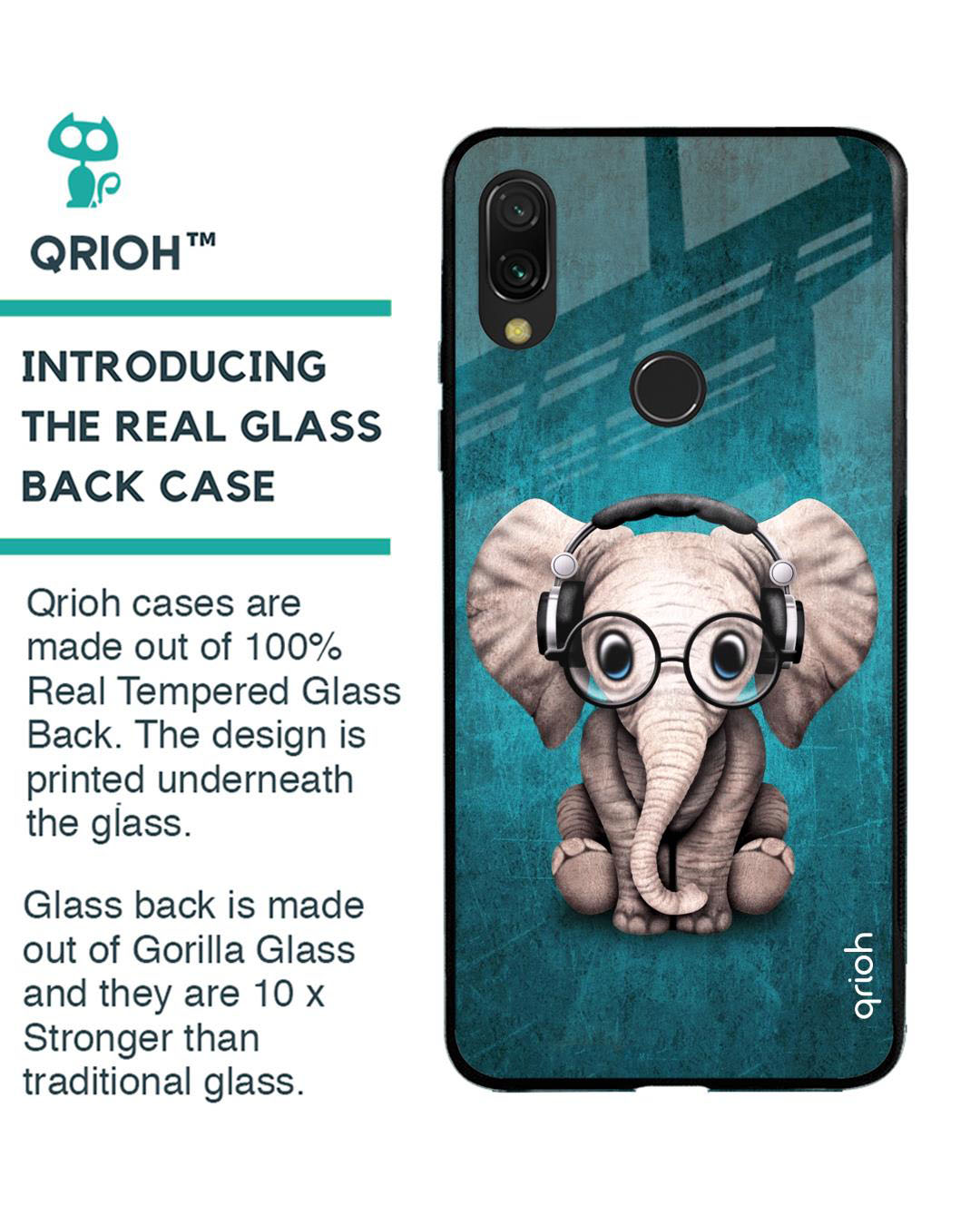 Shop Baby Elephant Printed Premium Glass Cover for Xiaomi Redmi Note 7 Pro (Shock Proof, Lightweight)-Back