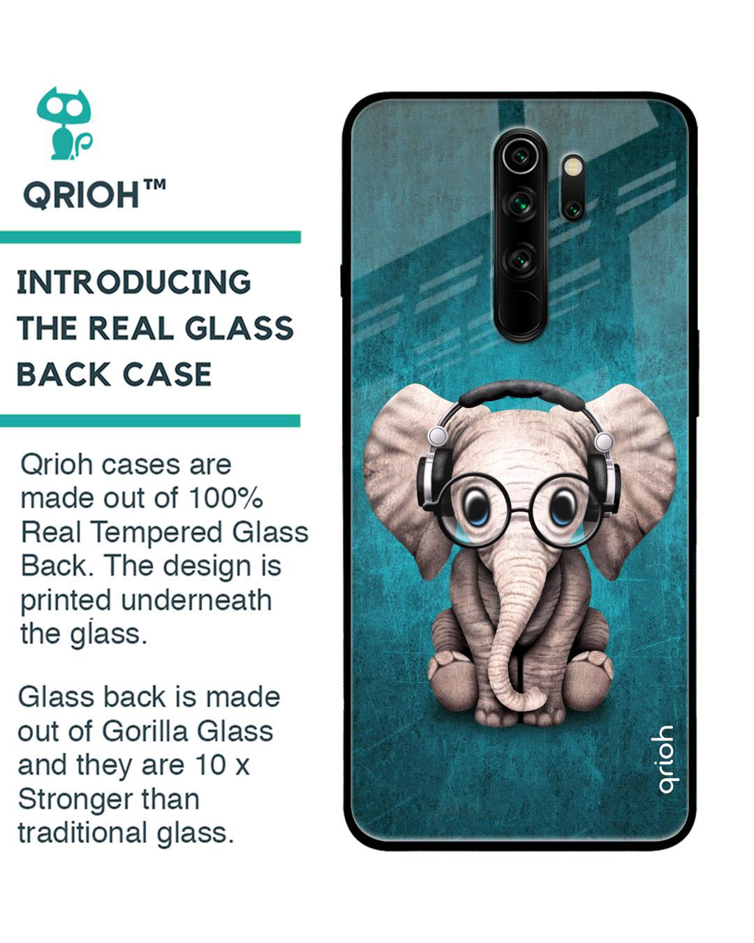 Shop Baby Elephant Printed Premium Glass Cover for Xiaomi Redmi Note 8 Pro (Shock Proof, Lightweight)-Back