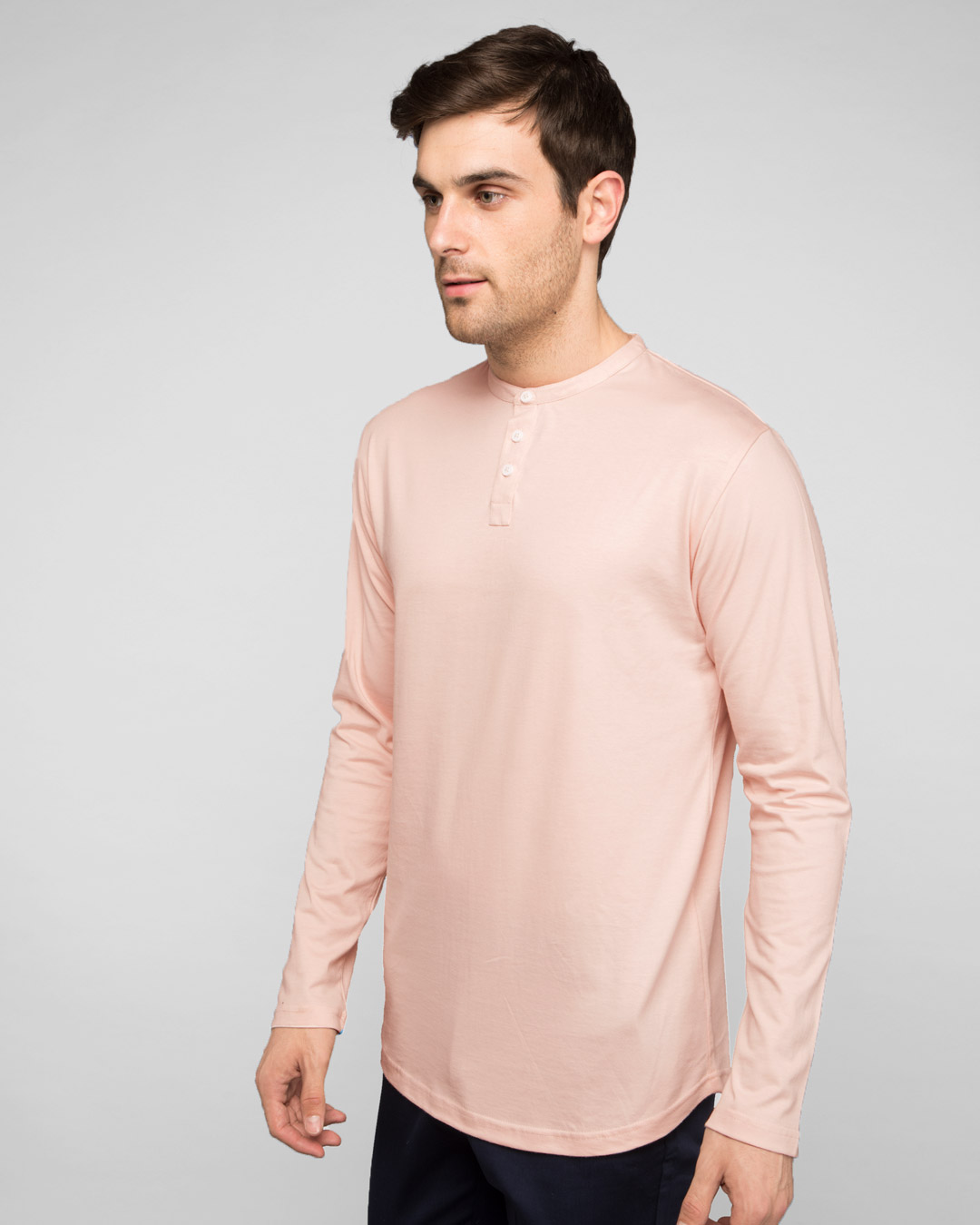 Shop Baby Pink Full Sleeve Henley T-Shirt-Back