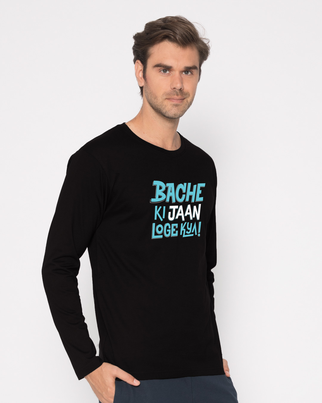 Buy Bache Ki Jaan Loge Kya Full Sleeve T-Shirt for Men black Online at ...