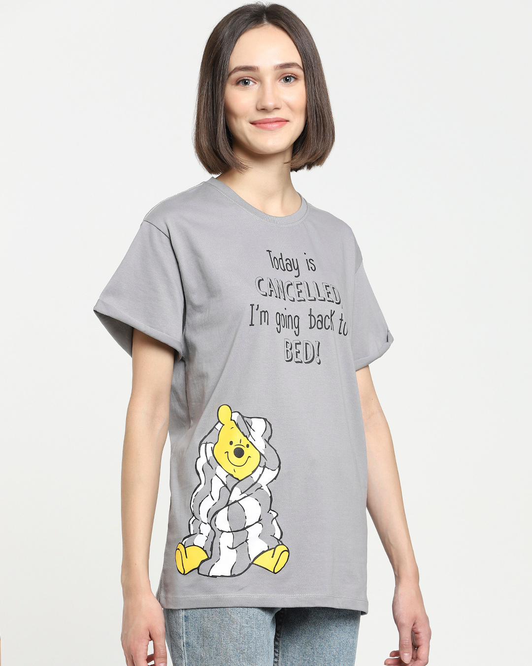 Shop Women's Grey Back To Bed Typography Boyfriend T-shirt-Back