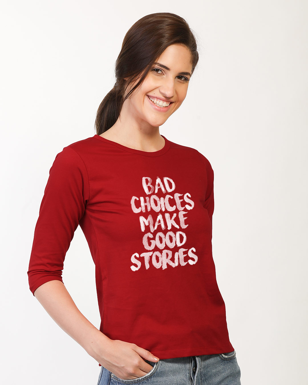 Shop Bad Choices Round Neck 3/4th Sleeve T-Shirt-Back