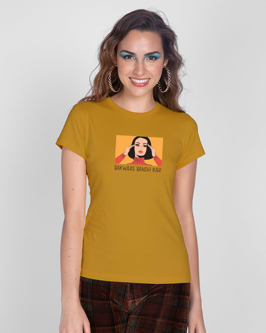 Shop Bakwaas Bandh Kar  Half Sleeve Printed T-Shirt Mustard Yellow-Back